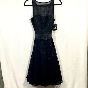 Sandra Darren black midi polka dot dress size 8